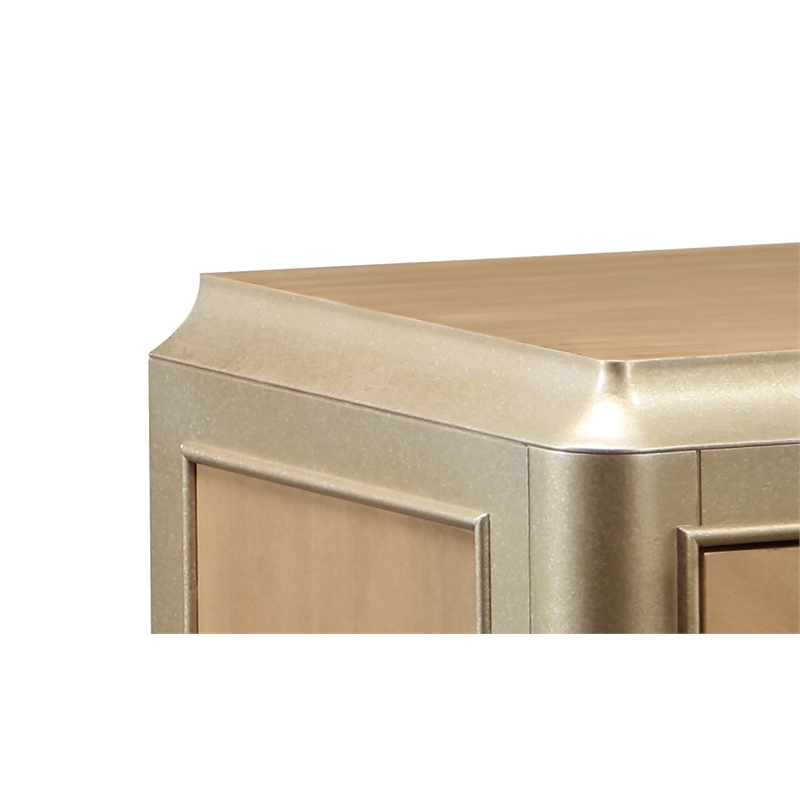 ACME Dodie Wood Console Cabinet in Natural Oak Sunburst and Taupe Champaign