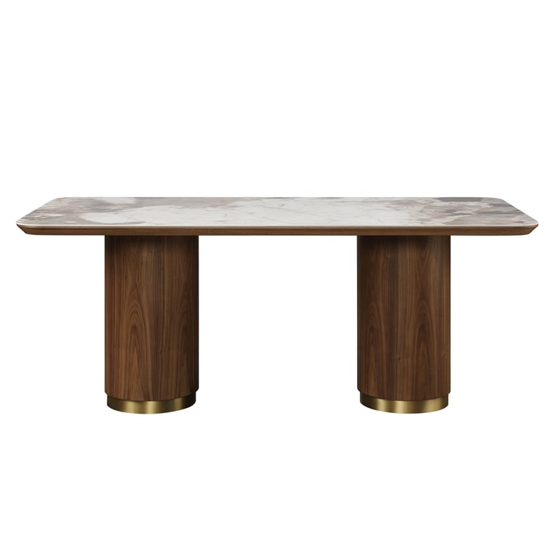 ACME Willene Contemporary Wood Dining Table with Ceramic Top in Walnut