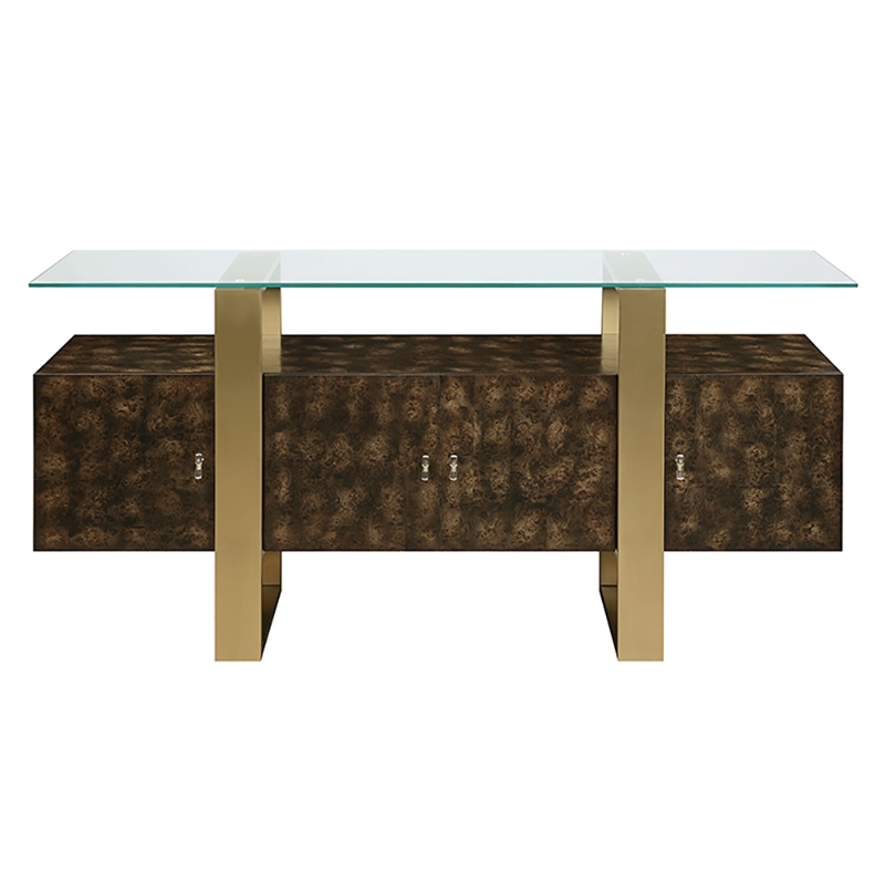 ACME Mabyn Transitional Wood Console Table in Brass and Antique Brown
