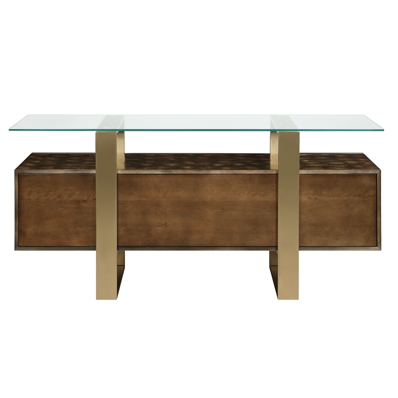ACME Mabyn Transitional Wood Console Table in Brass and Antique Brown