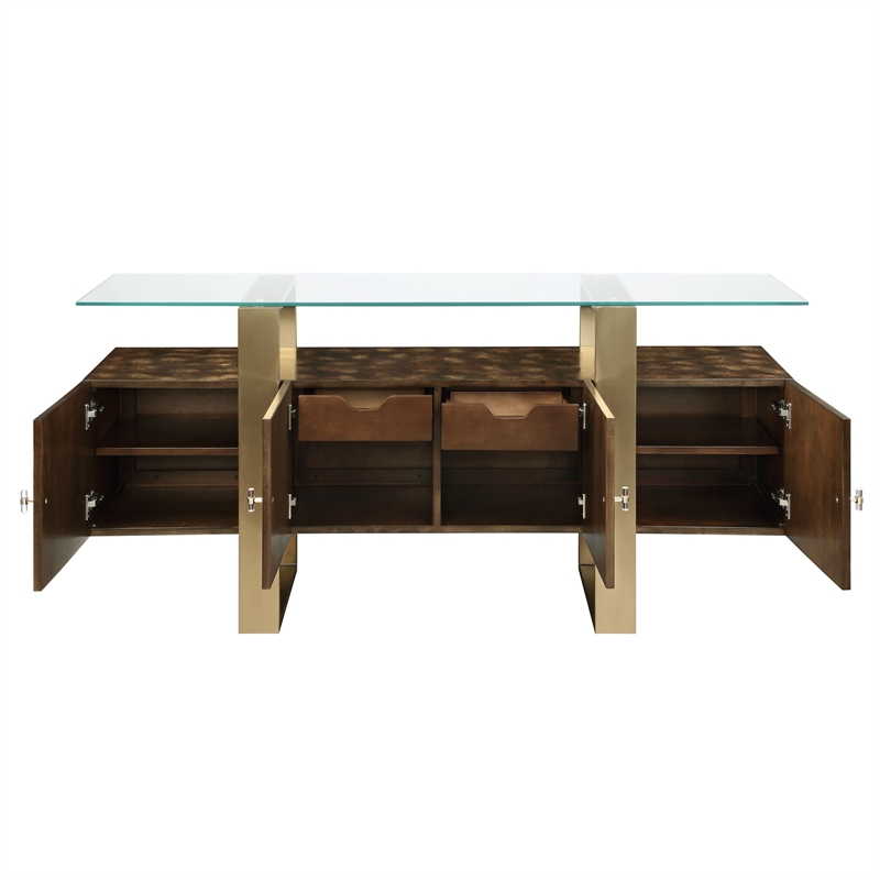 ACME Mabyn Transitional Wood Console Table in Brass and Antique Brown