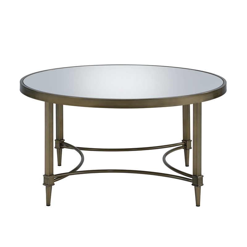 ACME Aditya Contemporary Metal Coffee Table in Mirrored and Antique Brass