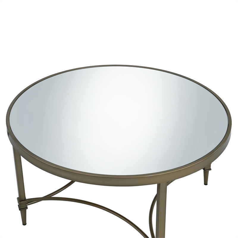 ACME Aditya Contemporary Metal Coffee Table in Mirrored and Antique Brass