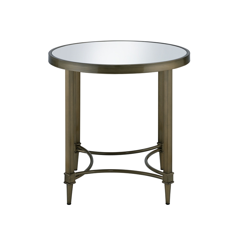 ACME Aditya Contemporary Metal End Table in Mirrored and Antique Brass