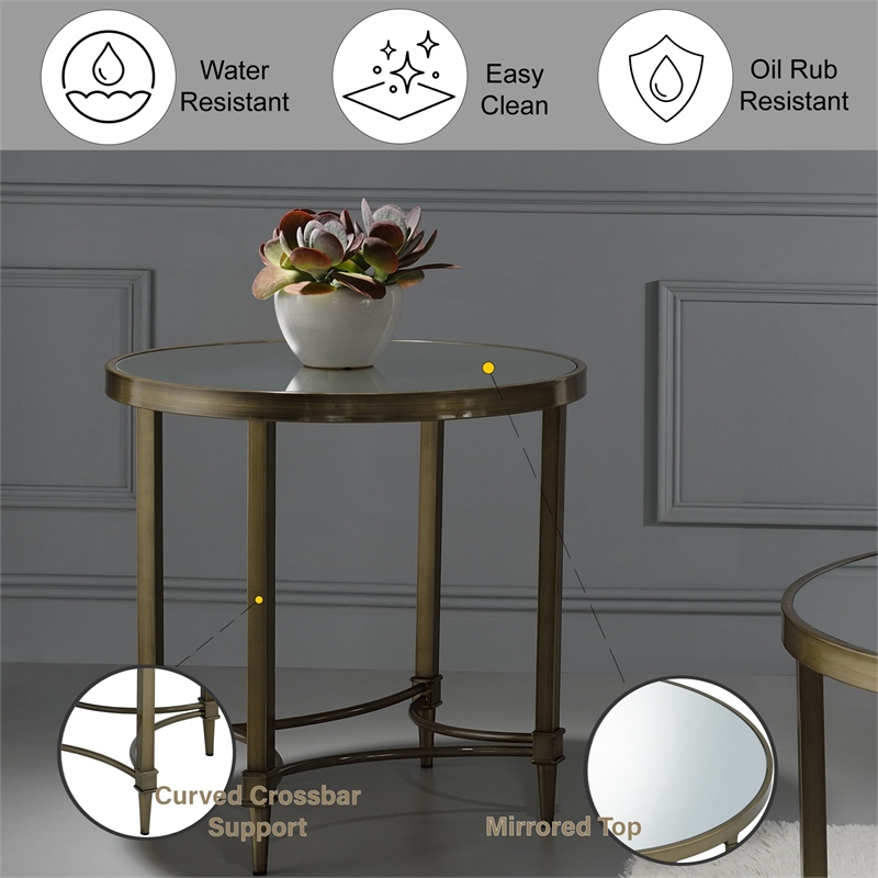 ACME Aditya Contemporary Metal End Table in Mirrored and Antique Brass
