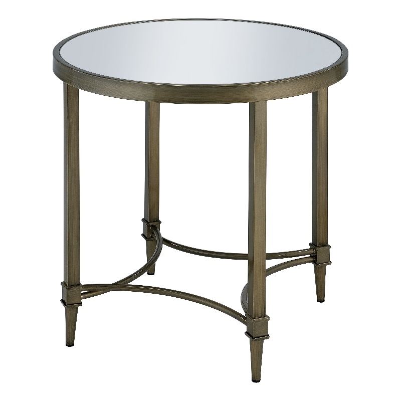 ACME Aditya Contemporary Metal End Table in Mirrored and Antique Brass
