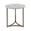 ACME Aziz Contemporary Metal End Table with Stone Top in Champagne Bronze