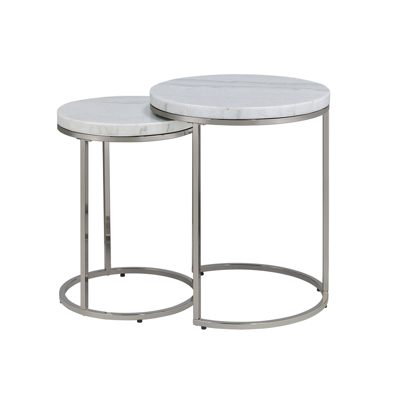 ACME Zaidee Metal Nesting Table Set with Marble Top in Nickel (Set of 2)