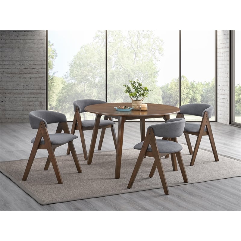 ACME Keiki Transitional Wood Round Dining Table in Walnut Finish