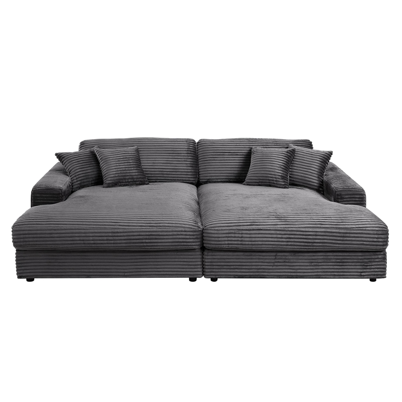 ACME Hilde Velvet Upholstered Sectional Sofa with 4 Pillows in Gray