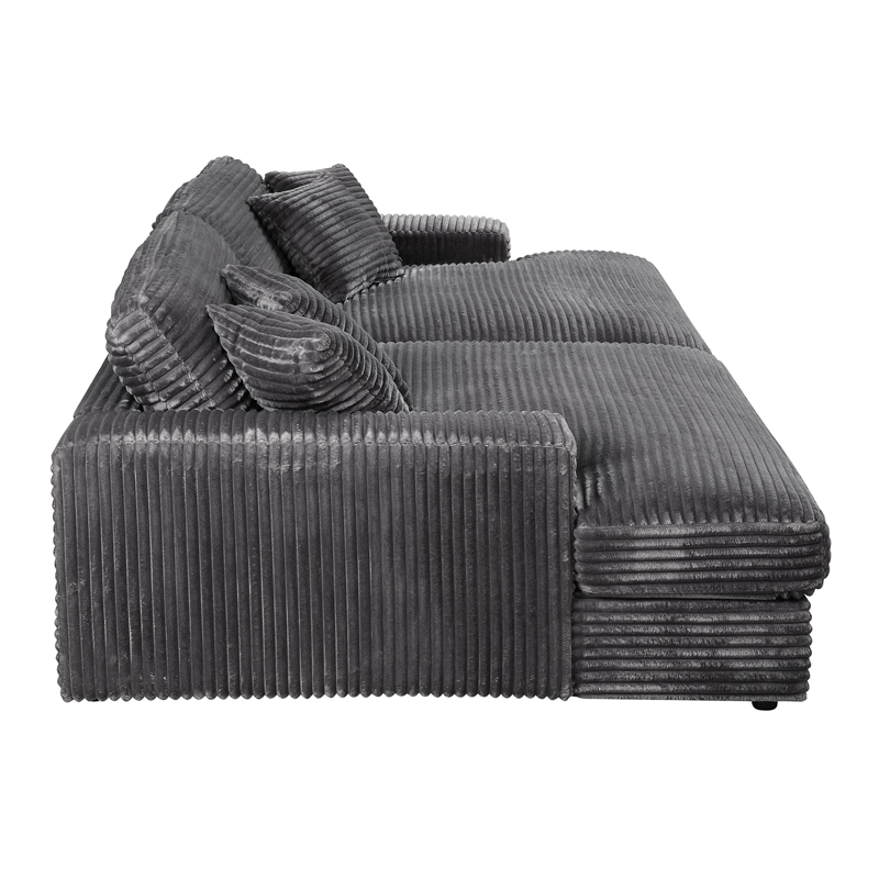 ACME Hilde Velvet Upholstered Sectional Sofa with 4 Pillows in Gray