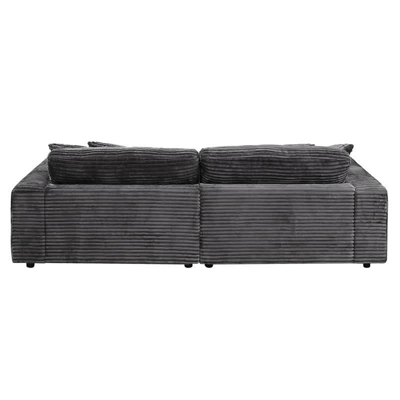 ACME Hilde Velvet Upholstered Sectional Sofa with 4 Pillows in Gray