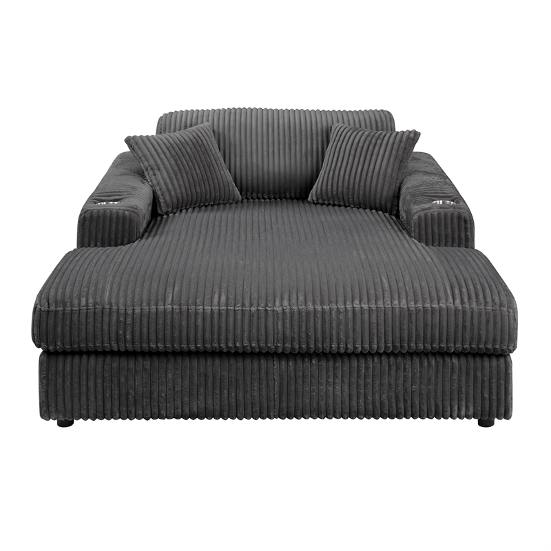 ACME Hilde Contemporary Velvet Upholstered Chaise with 2 Pillows in Gray