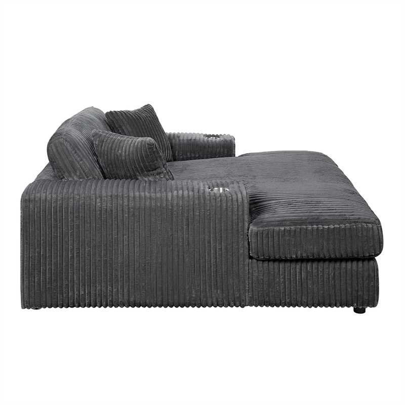 ACME Hilde Contemporary Velvet Upholstered Chaise with 2 Pillows in Gray
