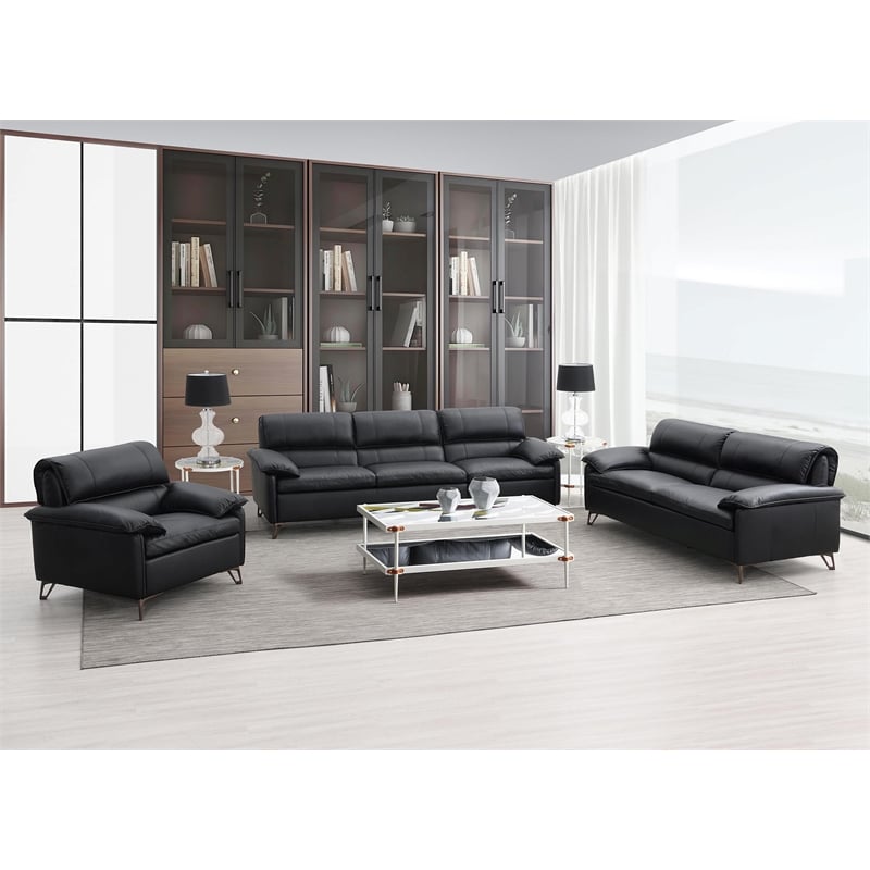 ACME Eilene Contemporary Top Grain Leather Upholstered Loveseat in Black