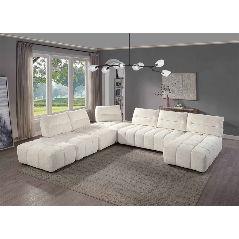 ACME Loanna Contemporary Linen Fabric Upholstered Armless Chair in Beige
