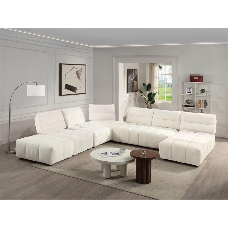ACME Loanna Contemporary Linen Fabric Upholstered Armless Chair in Beige