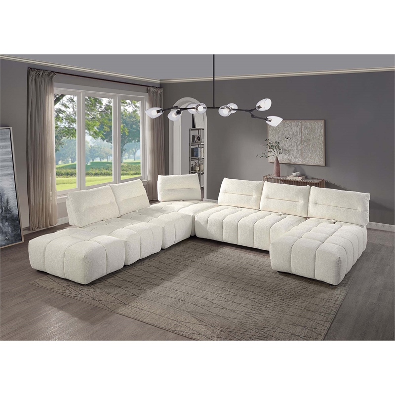 ACME Loanna Contemporary Linen Fabric Upholstered Chaise in Beige