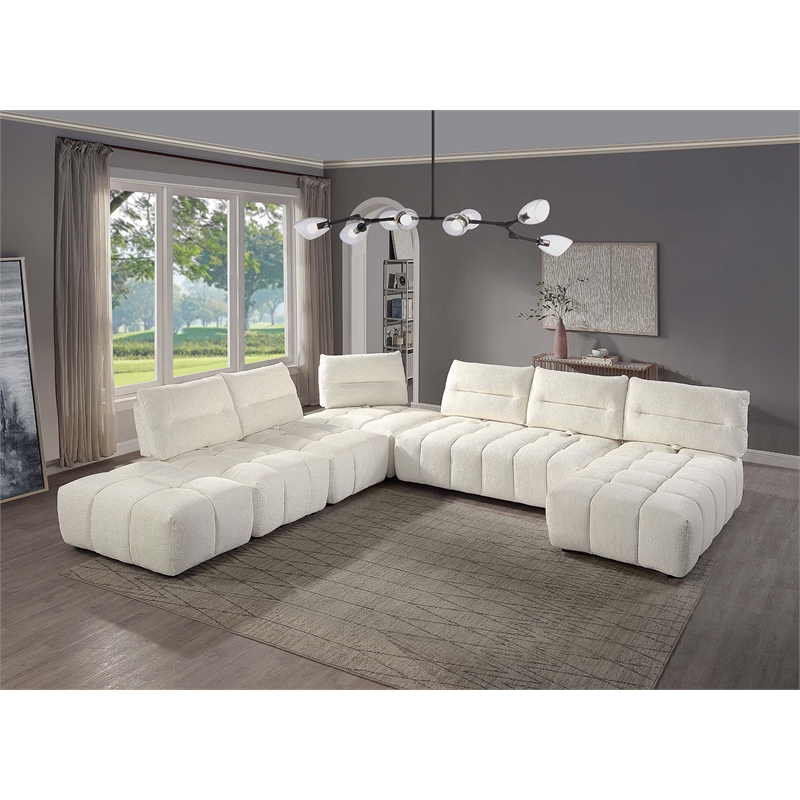 ACME Loanna Contemporary Linen Fabric Upholstered Ottoman in Beige