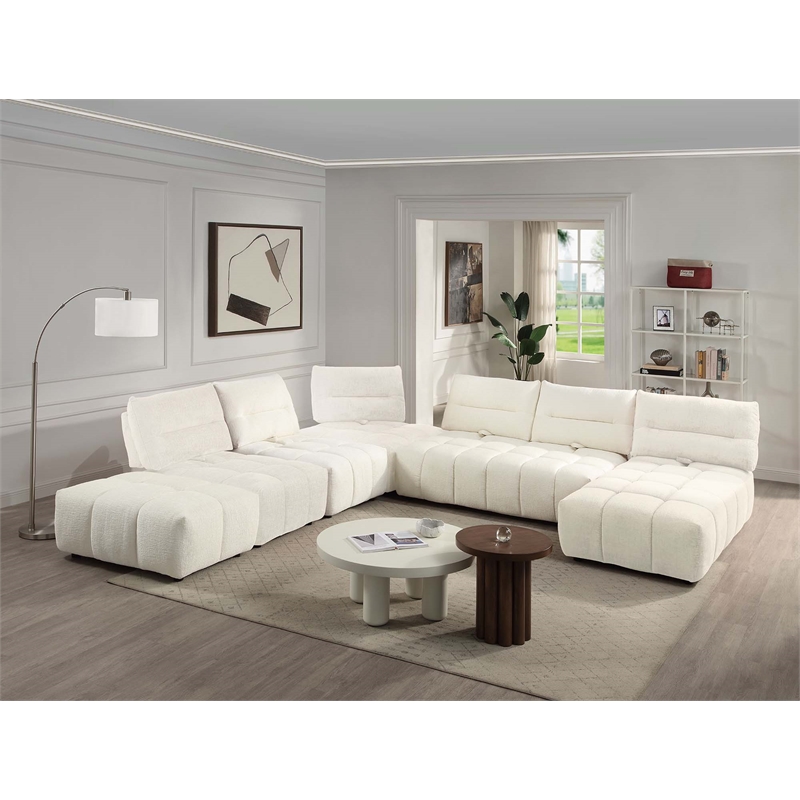 ACME Loanna Contemporary Linen Fabric Upholstered Ottoman in Beige