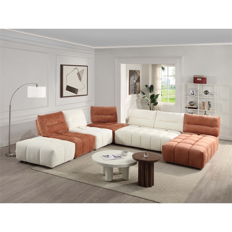 ACME Loanna Contemporary Linen Fabric Upholstered Ottoman in Beige