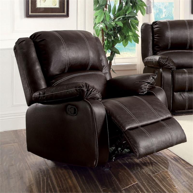 ACME Zuriel PU Faux Leather Upholstered Motion Rocker Recliner in Brown