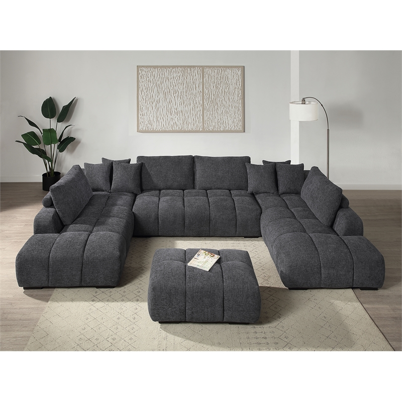 ACME Chloris Contemporary Linen Fabric Upholstered Ottoman in Gray