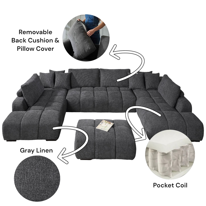 ACME Chloris Contemporary Linen Fabric Upholstered Ottoman in Gray