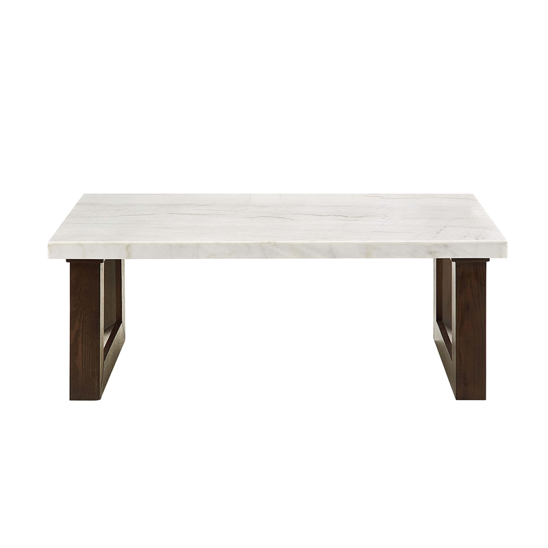 ACME Edwyn Marble and Wood Rectangular Coffee Table in White and Brown