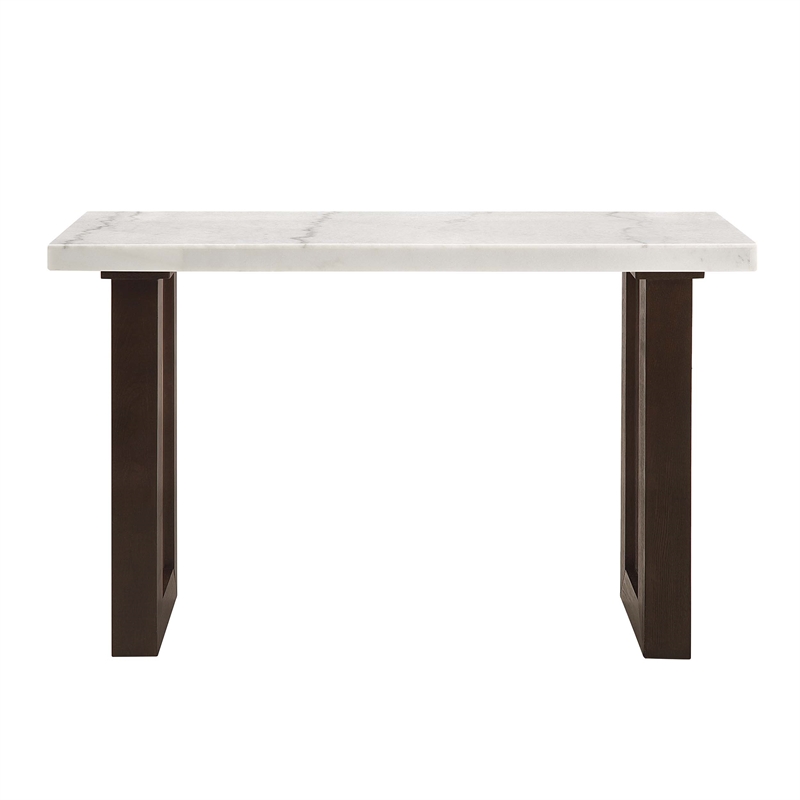ACME Edwyn Marble and Wood Rectangular Sofa Table in White and Brown