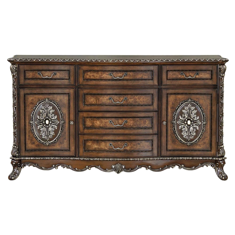 acme devany wood & resin 6-drawer transitional dresser in rich cherry