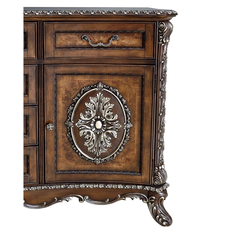 acme devany wood & resin 6-drawer transitional dresser in rich cherry