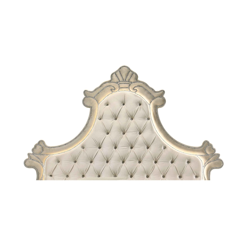 ACME Lucienne Velvet Upholstered Eastern King Bed with LED in Beige