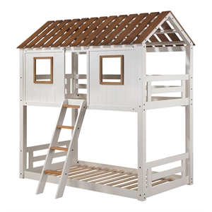 ACME Inara 2-Door Wood Twin over Twin Bunk Bed in White and Rustic Oak