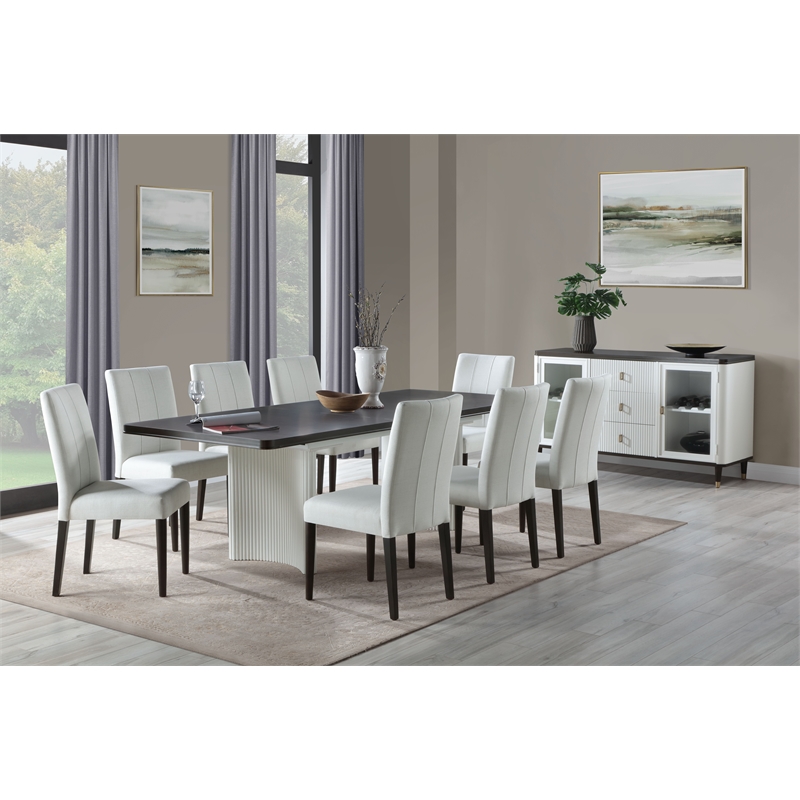 ACME Carena Wood Rectangular Dining Table with Leaf in White and Brown