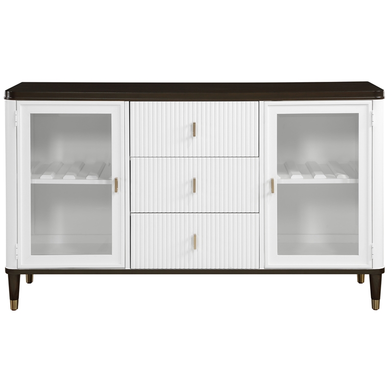ACME Carena Wood and Tempered Glass 3-Drawer Rectangular Server in White/Brown