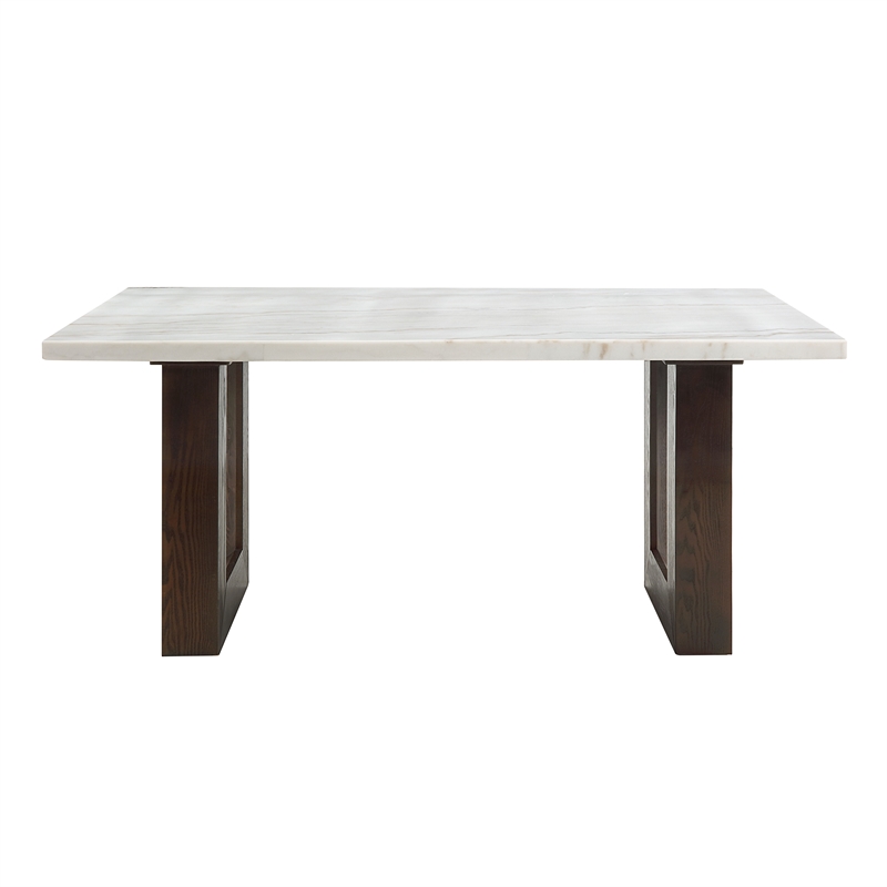 ACME Edwyn Transitional Wood and Marble Rectangular Dining Table in White/Brown