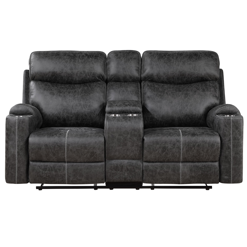 ACME Hirah Microfiber Upholstered Motion Loveseat with Console in Dark Gray
