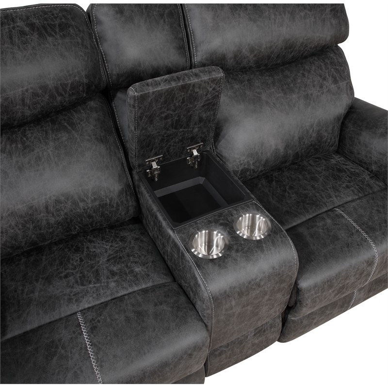 ACME Hirah Microfiber Upholstered Motion Loveseat with Console in Dark Gray