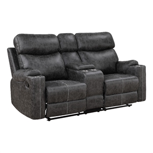 ACME Hirah Microfiber Upholstered Motion Loveseat with Console in Dark Gray
