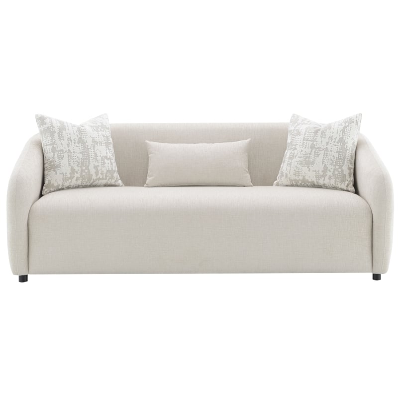 ACME Etienne Wood & Linen Fabric Upholstered Sofa with 3 Pillows in Beige