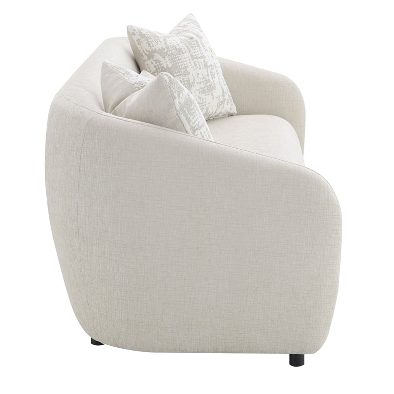 ACME Etienne Wood & Linen Fabric Upholstered Sofa with 3 Pillows in Beige