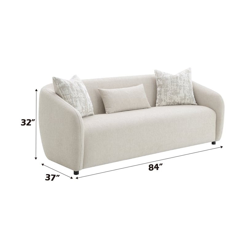 ACME Etienne Wood & Linen Fabric Upholstered Sofa with 3 Pillows in Beige