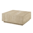 ACME Deon Contemporary Plywood & Travertine Square Coffee Table in Natural Beige