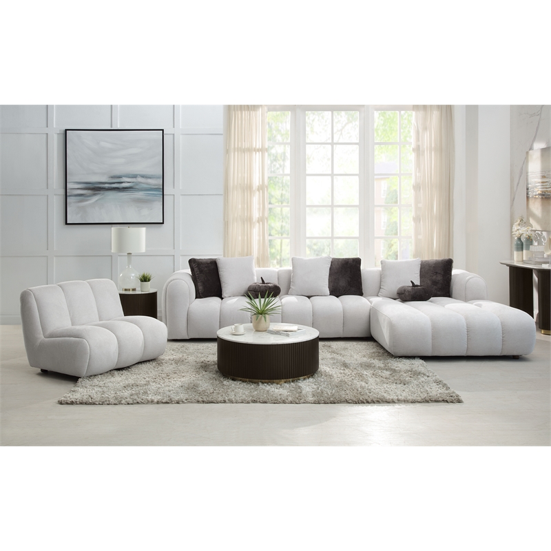 ACME Manilla Fabric Upholstered Sectional Sofa with 8 Pillows in Ivory White