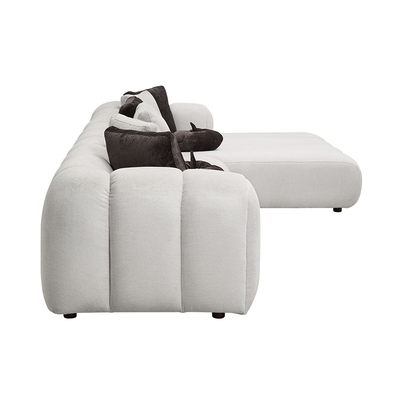 ACME Manilla Fabric Upholstered Sectional Sofa with 8 Pillows in Ivory White