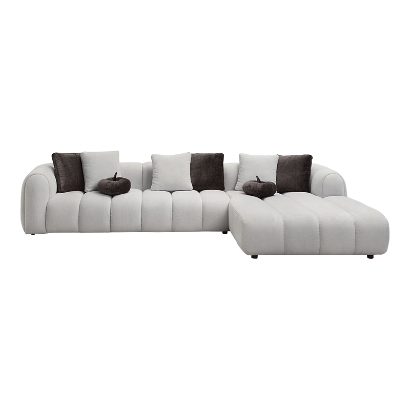 ACME Manilla Fabric Upholstered Sectional Sofa with 8 Pillows in Ivory White