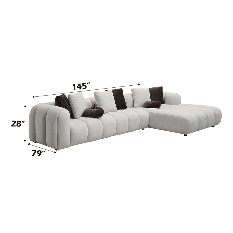 ACME Manilla Fabric Upholstered Sectional Sofa with 8 Pillows in Ivory White