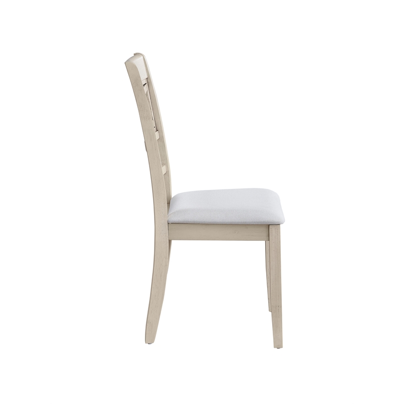 ACME Ferris Fabric Upholstered Side Chair in Beige & Antique White (Set of 2)