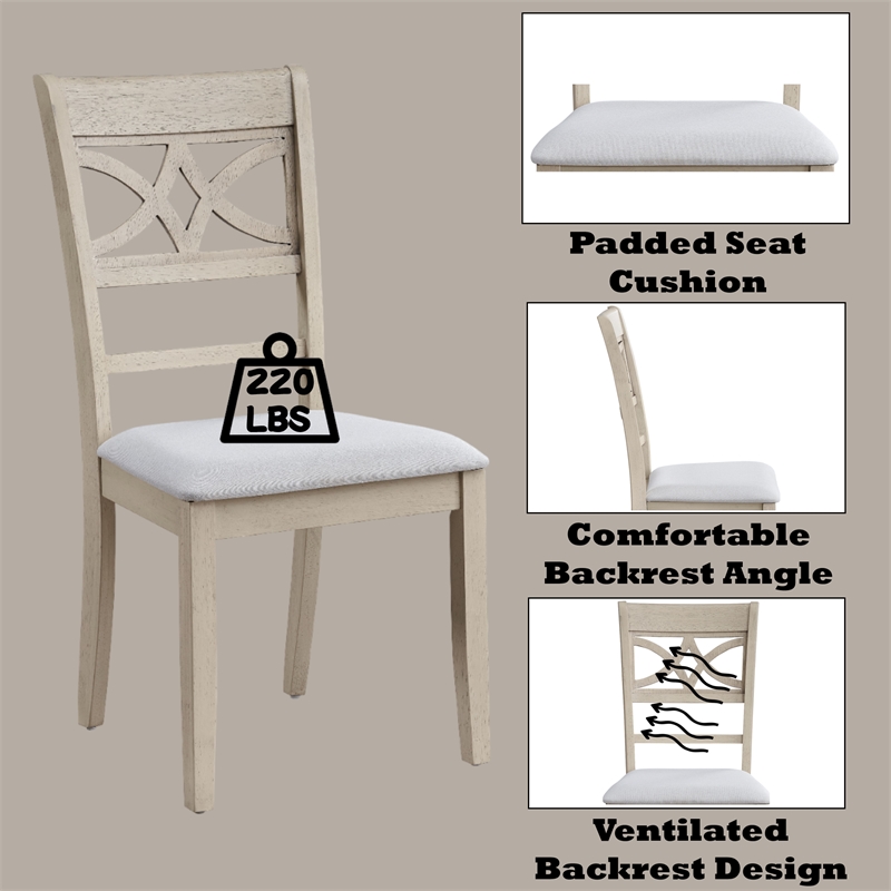 ACME Ferris Fabric Upholstered Side Chair in Beige & Antique White (Set of 2)